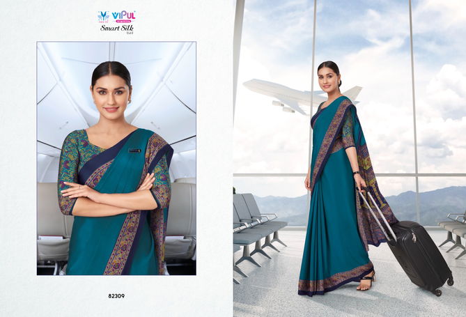 Smart Silk By Vipul Crape Printed Uniform Saree Wholesale Market In Surat